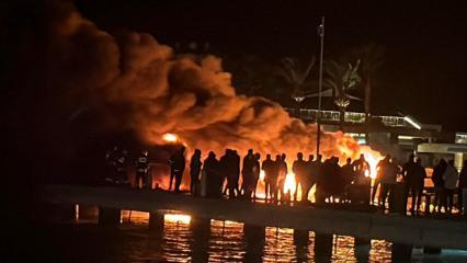 Bodrum'da 8 motoryat alev alev yandı! 7'si battı