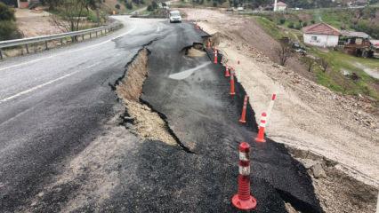 Aydın'da toprak kayması; kara yolu ikinci kez &ccedil;&ouml;kt&uuml;