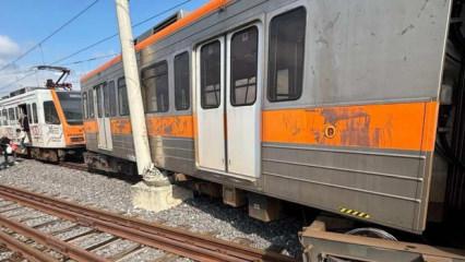 Metro raydan &ccedil;ıktı, direğe &ccedil;arptı! Yolcular tahliye edildi