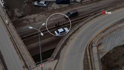 Trafik denetiminden ka&ccedil;mak isteyen şahıs drone kamerasına yakalandı