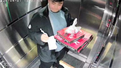 D&uuml;zce'de kurye skandalı: M&uuml;şterinin pizzasını yiyip asans&ouml;re tuvaletini yaptı