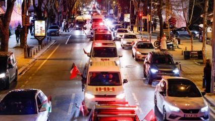 İstanbul'da y&uuml;zlerce ara&ccedil;la Gazze konvoyu