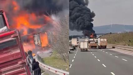 Kuzey Marmara Otoyolu'nda TIR alev topuna d&ouml;nd&uuml;! 