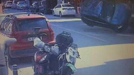 Otomobil park halindeki araca &ccedil;arpıp takla attı