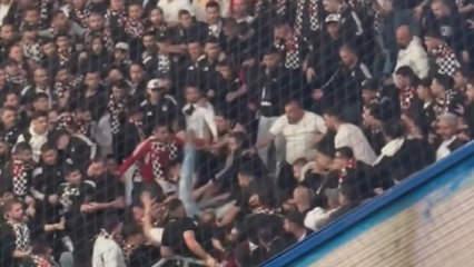 Beşiktaşlı taraftarlar derbide birbirlerine girdi! Fenerbah&ccedil;eliler 'Vur vur' diye bağırdı