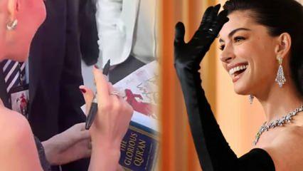 'İnşallah' diyerek g&ouml;n&uuml;llere dokunan Anne Hathaway'e Kur'an-ı Kerim hediyesi!