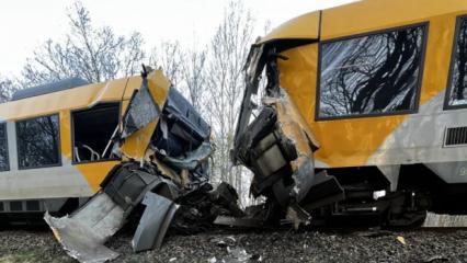 Danimarka'da iki tren kafa kafaya &ccedil;arpıştı