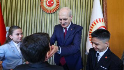 TBMM Başkanı Kurtulmuş, Milli Eğitim Bakanı Tekin ve &ccedil;ocukları kabul etti