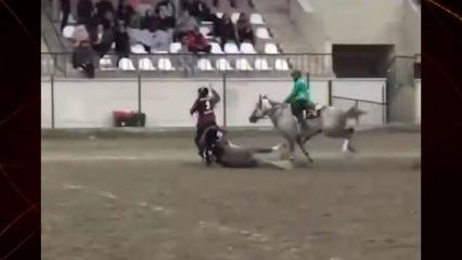 Uşak'ta atlı cirit turnuvasındaki feci kazadaki at telef oldu sporcu ağır yaralandı