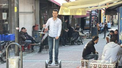 G&uuml;nde 25 bin adım atan &ccedil;aycı yorulunca &ccedil;areyi hoverboard ile serviste buldu