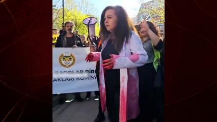Başıboş k&ouml;pekler i&ccedil;in toplanılan eylemde bir kadının tuhaf hareketleri g&uuml;ndem oldu!