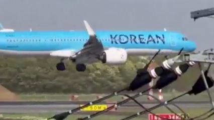 Yolcu u&ccedil;ağı pisti son anda pas ge&ccedil;ti! Dehşet anları saniye saniye kamerada