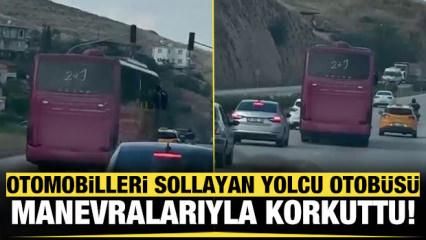 Hatay'da kornaya basarak otomobilleri sollayan yolcu otob&uuml;s&uuml;, manevralarıyla korkuttu
