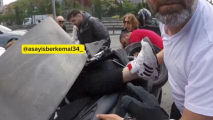 Kadık&ouml;y&rsquo;de ani şerit değiştirme &ouml;l&uuml;me davetiye &ccedil;ıkardı: Motosiklet bariyerlere saplandı
