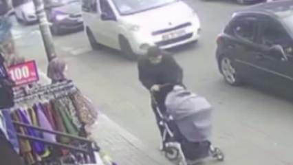 K&uuml;&ccedil;&uuml;k&ccedil;ekmece&rsquo;de dehşet anı! Kopan boru bebeğin yanındaki adamın kafasına d&uuml;şt&uuml;