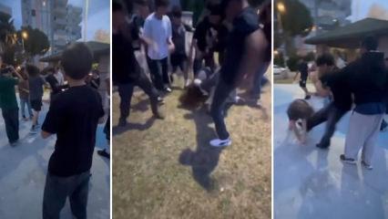 10 &ccedil;ocuk, parkta bir &ccedil;ocuğu tekme ve yumruklarla d&ouml;vd&uuml;