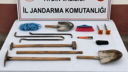 Aydın'da ka&ccedil;ak tarihi eser kazısına su&ccedil;&uuml;st&uuml;; 3 g&ouml;zaltı