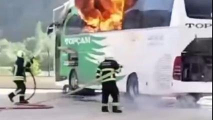 Terminalde korku dolu anlar: Yolcu otob&uuml;s&uuml; alev alev yandı!
