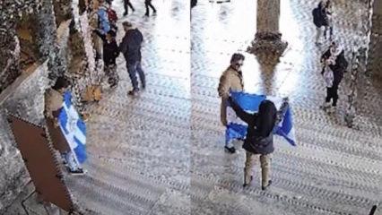 Ayasofya'i Kebir Camii'nde Bizans bayrağı a&ccedil;an iki turist hakkında karar
