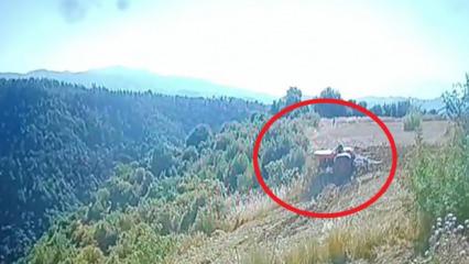 Trakt&ouml;r altında kalan &ccedil;ift&ccedil;inin hayatını kaybettiği kaza anı g&uuml;venlik kamerasında