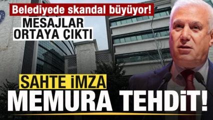 Belediyede skandal b&uuml;y&uuml;yor! Sahte imza memura tehdit! Mesajlar ortaya &ccedil;ıktı
