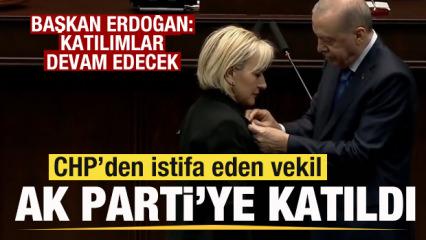CHP'den istifa eden Nimet &Ouml;zdemir AK Parti'ye katıldı! Rozetini Erdoğan taktı