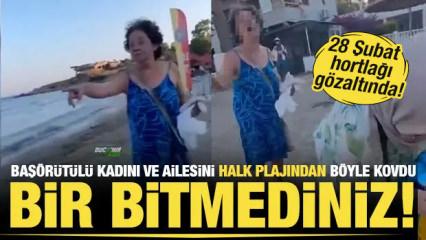 İzmir'de plajda bir kadın baş&ouml;rt&uuml;l&uuml; anne ve kızına s&ouml;zl&uuml; saldırdı