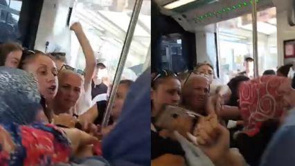 Tramvaydaki yer kavgasında b&uuml;y&uuml;kler birbirine girdi