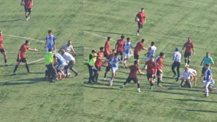 Mersin'deki futbol ma&ccedil;ında saha karıştı: Tekme tokat birbirlerine girdiler