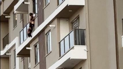 Aksaray'da y&uuml;rekler ağza geldi! 7'nci kattan atlarken yakaladılar...O anlar kamerada