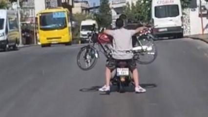 Motosiklet &uuml;zerinde motosiklet! Gaziantep'te akılalmaz yolculuk