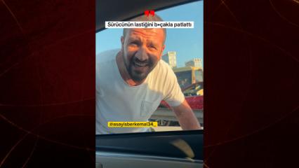 Yol vermedi diye aracın lastiğini kesti: Trafik magandası kamerada