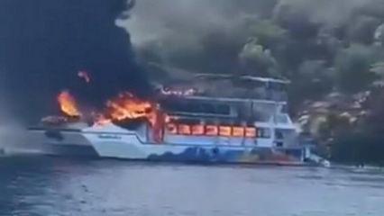 Fethiye'de gezi teknesinde yangın! 115 kişi tahliye edildi