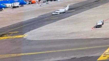 Milano Linate Havalimanı'nda hizmet aracı &ouml;zel jete &ccedil;arptı