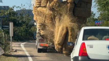 Karab&uuml;kte yola sa&ccedil;ılan balyalar s&uuml;r&uuml;c&uuml;lere ecel terleri d&ouml;kt&uuml;rd&uuml;!