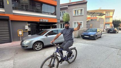 Kafasında 40 kiloluk karpuzla şov yaptı! O anlar kamerada 