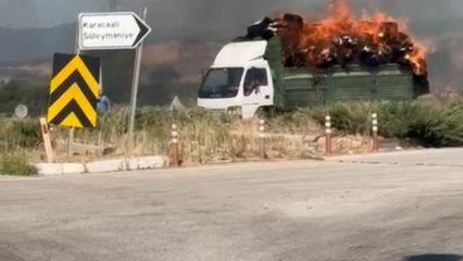 Bursa&rsquo;da korku dolu dakikalar: Yanan kamyonetini b&ouml;yle kurtarmak istedi