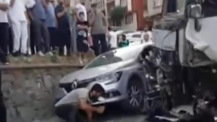 Esenler'de freni boşalan hafriyat kamyonu 7 araca &ccedil;arptı