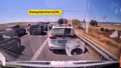 Emniyet şeridini ihlal eden gurbet&ccedil;iye tokat gibi cevap