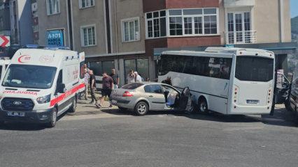 Rampadan inen halk otob&uuml;s&uuml; otomobille &ccedil;arpıştı! 7 kişi yaralandı