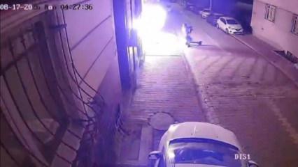Skuterli kundak&ccedil;ı kamerada: Eski sevgilisinin evine benzin d&ouml;k&uuml;p yaktı
