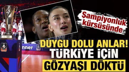 Şampiyonluk k&uuml;rs&uuml;s&uuml;nde duygu dolu anlar! T&uuml;rkiye i&ccedil;in g&ouml;zyaşı d&ouml;kt&uuml; 