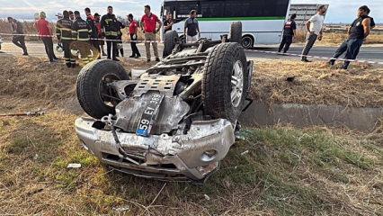Tekirdağ'da kamyonet takla attı! Yaralılar var