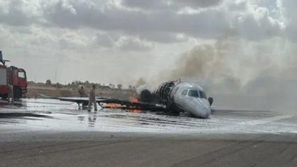 İstanbul'dan havalanan &ouml;zel jet, Libya'da pistten &ccedil;ıkarak yandı!