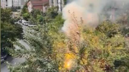 Sokak ortasında alev topuna d&ouml;nd&uuml;! Kağıthane&rsquo;de korkutan patlama anı