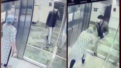 Hastane asans&ouml;r&uuml;nde kolyeli gasp anı g&uuml;venlik kamerasında