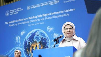Emine Erdoğan BM&rsquo;de konuştu: &Ccedil;ocuklarımızın g&uuml;venliği hepimizin sorumluluğu