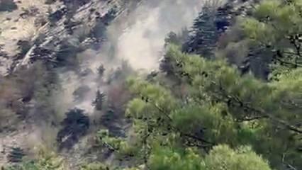 Adana'da deprem sırasında korkutan g&ouml;r&uuml;nt&uuml;! Kaya k&uuml;tlesi koptu