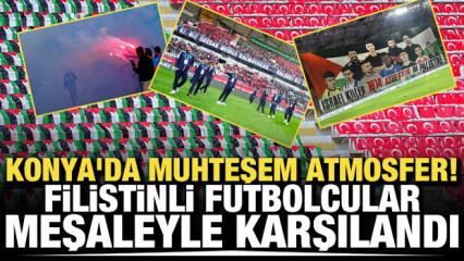 Konya'da muhteşem atmosfer! Filistinli futbolcular meşaleyle karşılandı