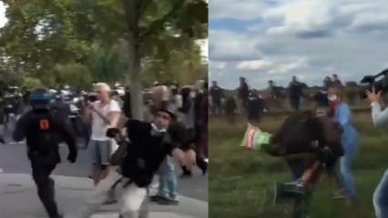 Fransa'daki eylemlerde polise &ccedil;elme takan fotoğraf&ccedil;ı o utan&ccedil; anını hatırlattı
